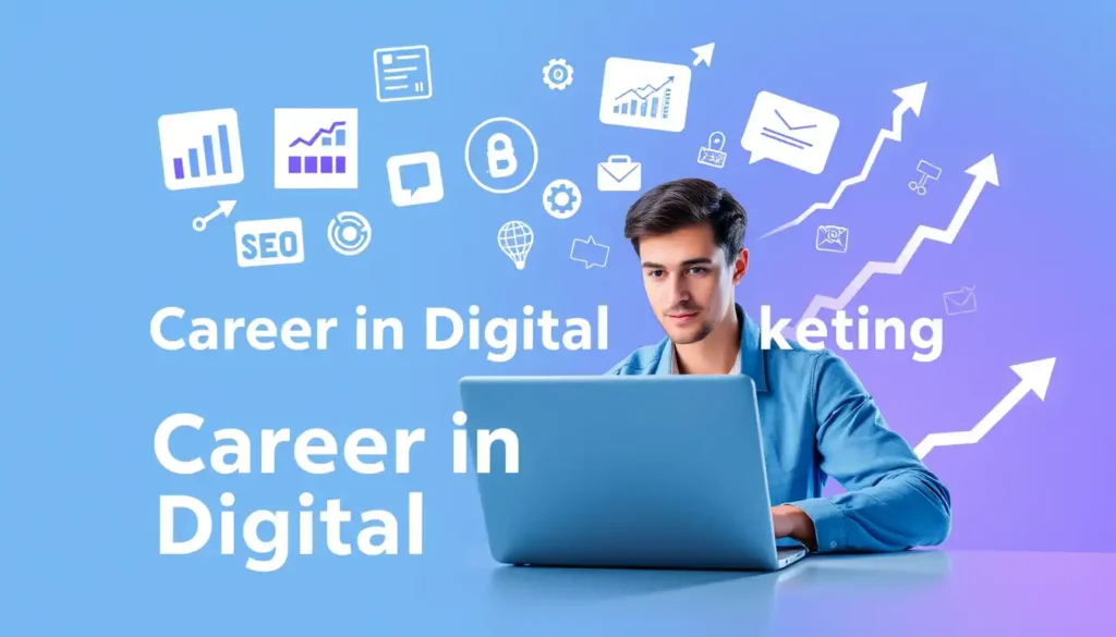 Person working on a laptop representing a career in digital marketing